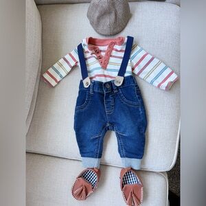 Striped Long Sleeve Shirt and Denim Pants Set. Newborn